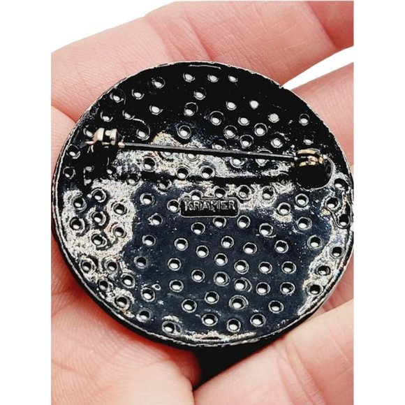 Unusual Signed Kramer Pink and Black Rhinestone Brooch (A2636) - Picture 3 of 4